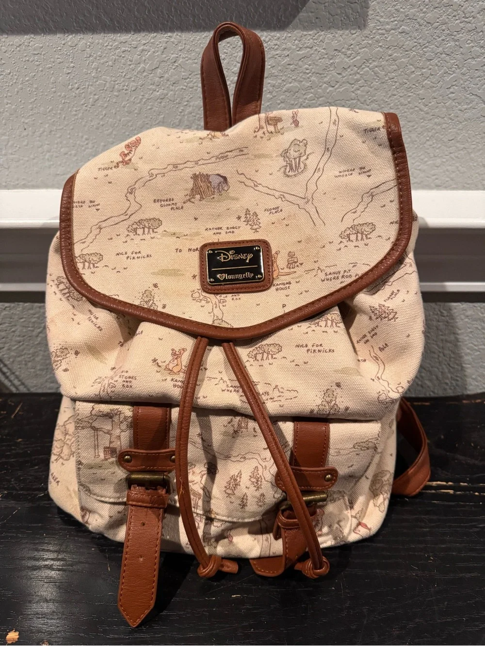 Loungefly Winnie the Pooh Hundred Acre Wood Maps Buckle Strapped Backpack